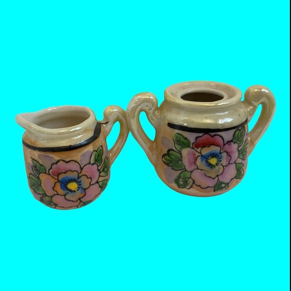 Vtg Japanese Lustreware Doll Dishes, Doll Tea Set, Tiny Dishes, 14 pcs - Picture 3 of 16